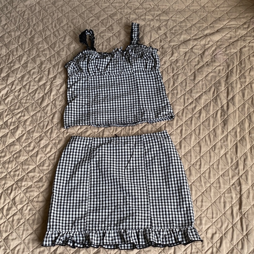 Art Class Black and White Gingham skirt and tank top set